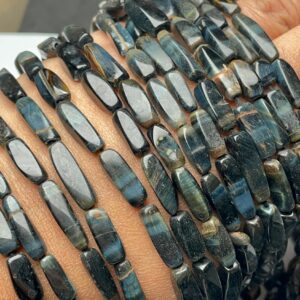 Natural Black Tiger Eye Smooth Rectangle Shape Beads, Size 4/11-5/15 Mm Approx Beads At Wholesale Price, 13.5 Inch Strand For Making Jewelry