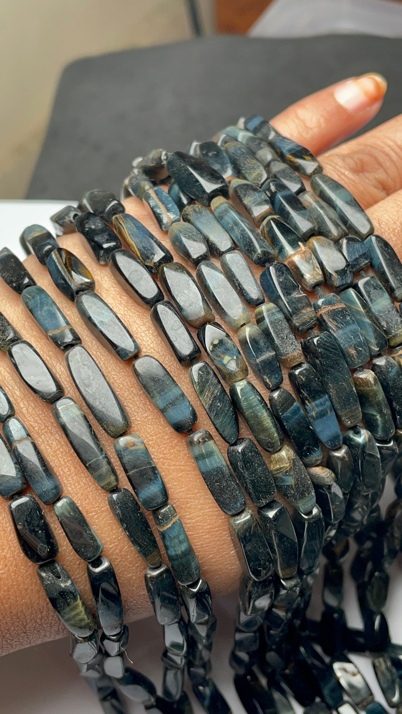 Natural Black Tiger Eye Smooth Rectangle Shape Beads, Size 4/11-5/15 Mm Approx Beads At Wholesale Price, 13.5 Inch Strand For Making Jewelry