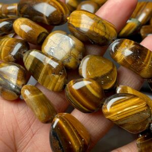 New Brand- Natural Tiger Eye Smooth Tumble Shape Gemstone Beads, Size- 14/18-16/20 Mm Approx 13 Inch Strand An Amazing Item