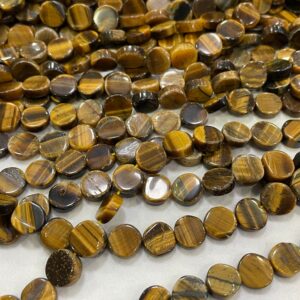 Pack Of 2 Strands- Natural Tiger Eye Smooth Coin Shaped Gemstone Beads, Size- 7.5-8 MM Fancy Shape Beads, 14 Inch Strand At Low Price