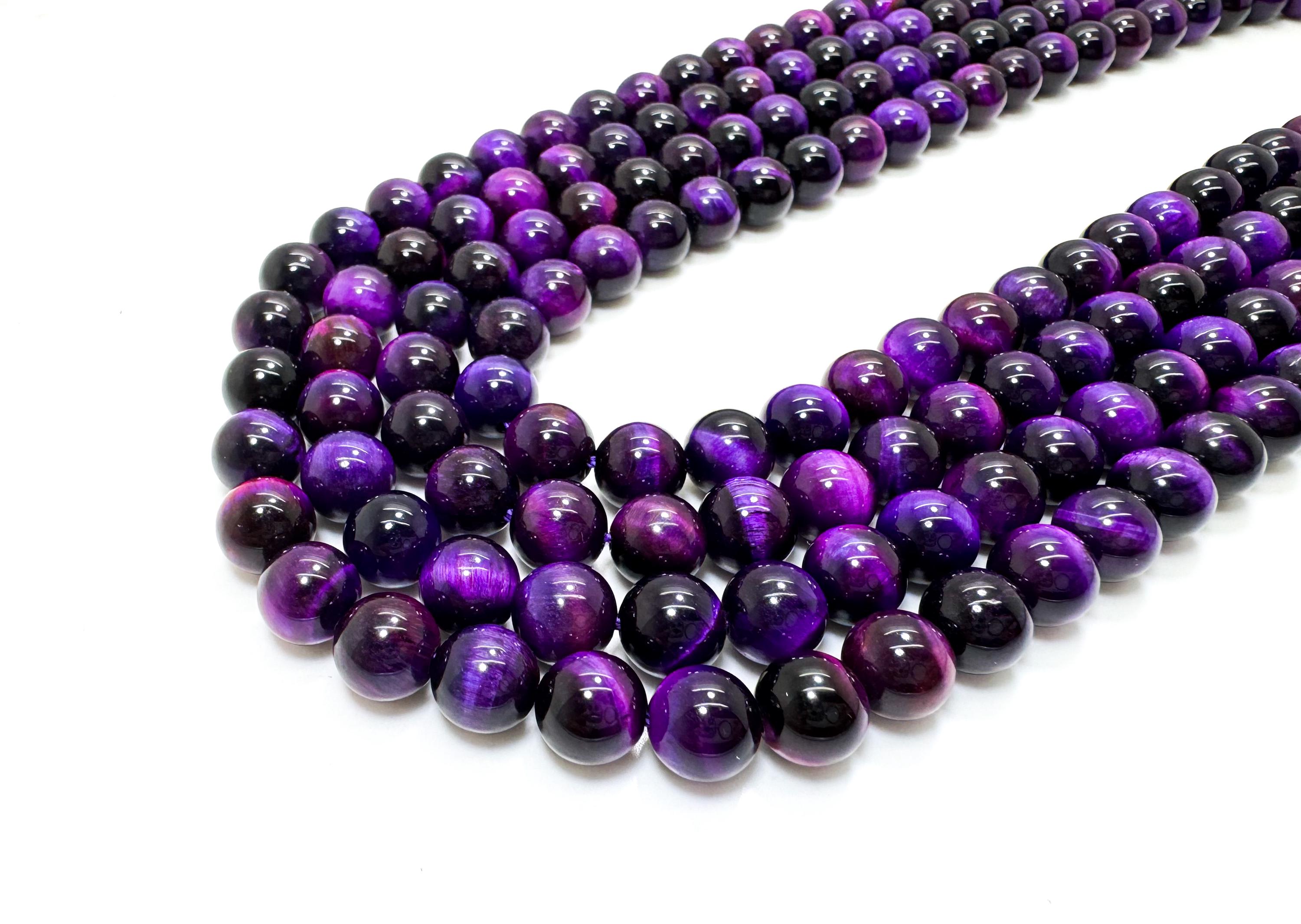 Purple Tiger Eye Beads: Polished Gemstone Beads For Jewelry Making