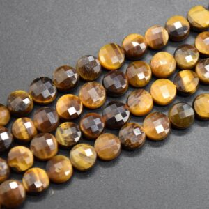 Tiger's Eye Gemstone Faceted Coin Disc Beads - 6mm - 15" Strand