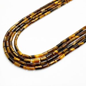 Yellow Tiger Eye Tube Beads 4x2mm | Natural Tiger Eye Heishi Tube Golden Brown Gemstone Beads | 15” Strand Jewelry Making Supplies - Rd08