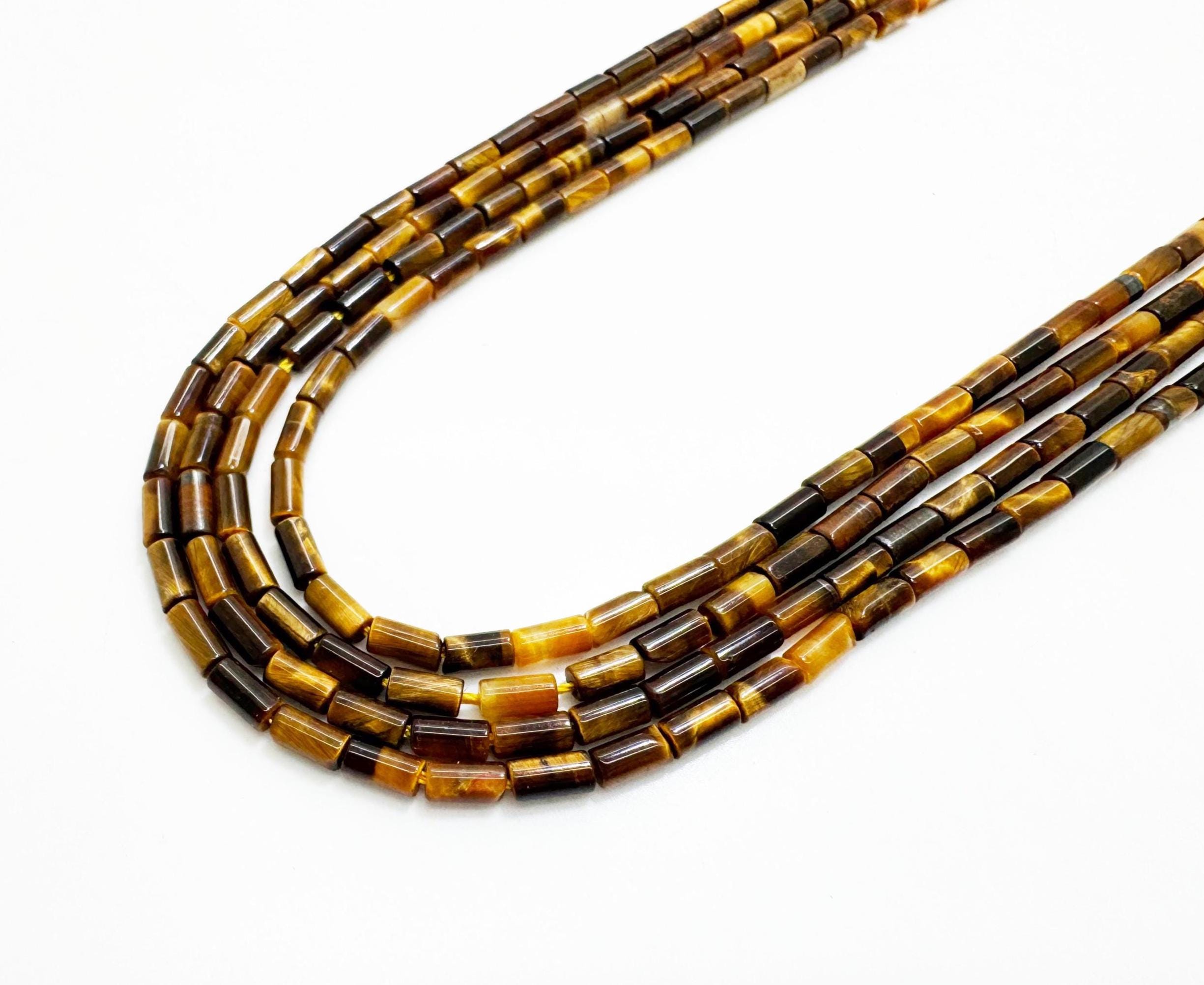 Yellow Tiger Eye Tube Beads 4x2mm | Natural Tiger Eye Heishi Tube Golden Brown Gemstone Beads | 15” Strand Jewelry Making Supplies - Rd08