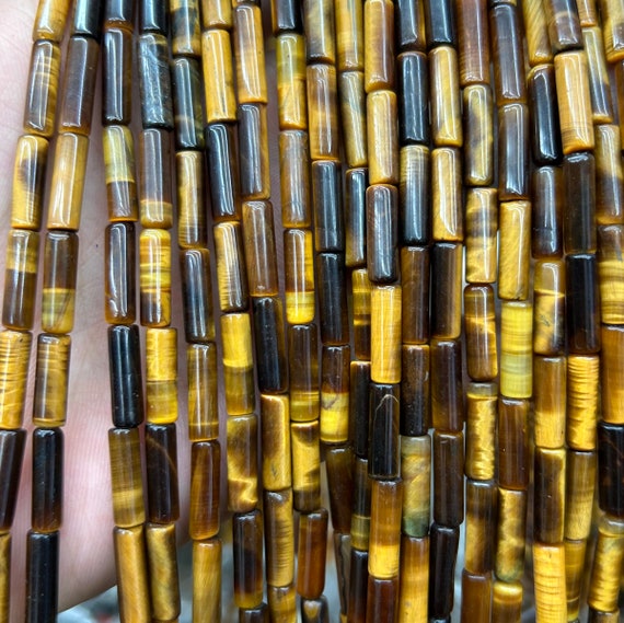 Yellow Tiger Eye Tube Beads, Natural Gemstone Beads, Stone Beads For Jewelry Making 4x13mm