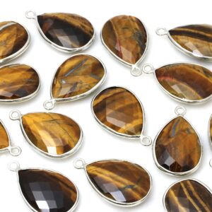 Tiger Eye Pendant,bezel Pendant,faceted Tiger Eye,jewelry Findings,silver Connectors,gemstone Pendant,drop Pendant - Aa Quality