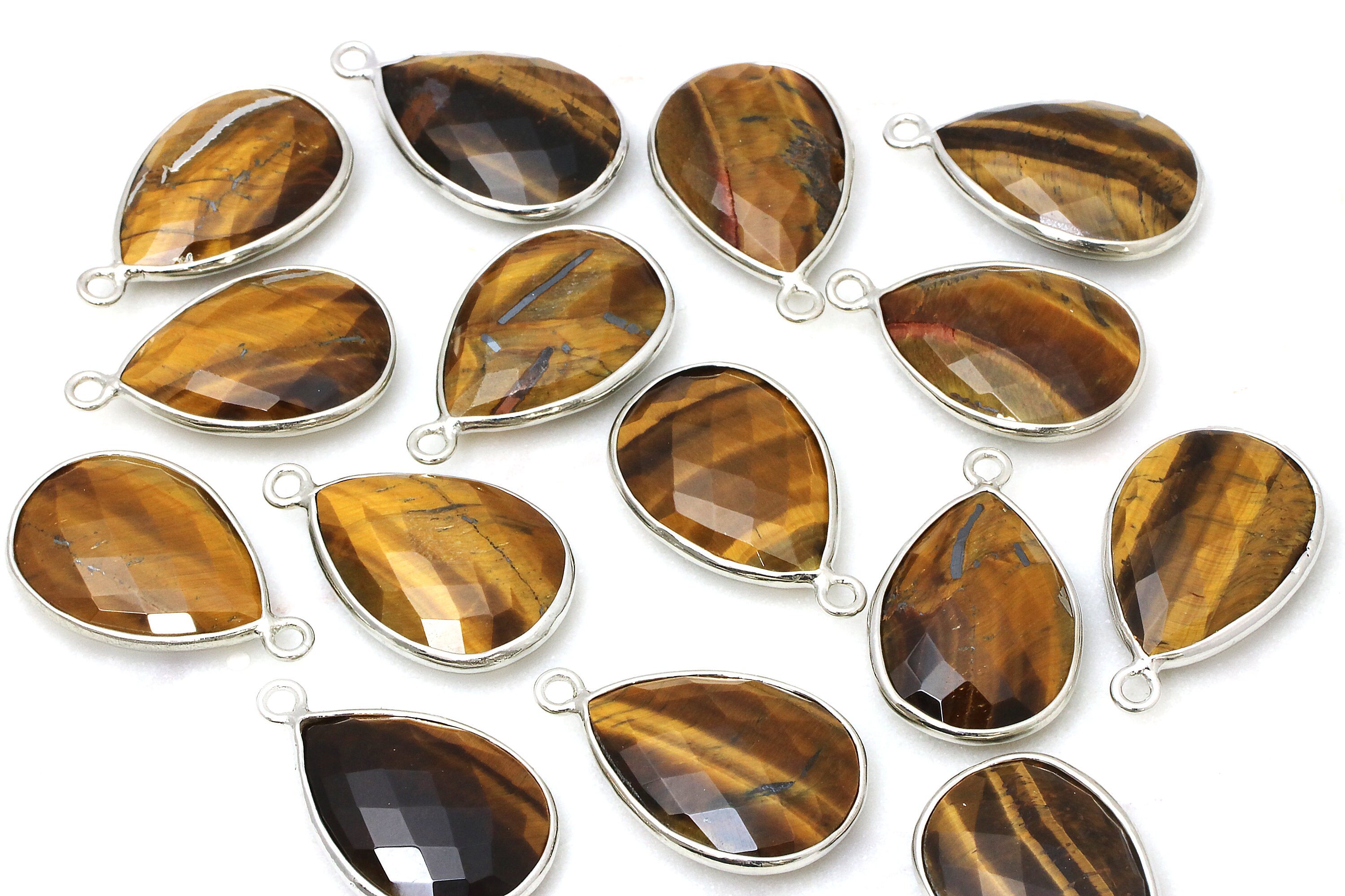 Tiger Eye Pendant,bezel Pendant,faceted Tiger Eye,jewelry Findings,silver Connectors,gemstone Pendant,drop Pendant - Aa Quality