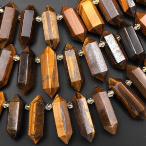 Double Terminated Tiger's Eye Beads Top Side Drilled Point Focal Pendant Stone 15.5" Strand