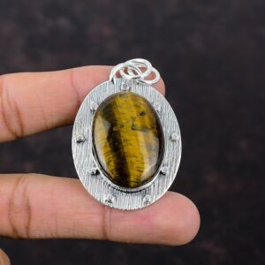 Handmade Oval Tiger's Eye 925 Sterling Silver Pendant