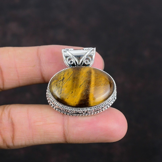 Handmade Oval Tiger's Eye 925 Sterling Silver Pendant