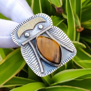 Handmade Tiger's Eye Pendant: 925 Sterling Silver, 18k Gold Plated
