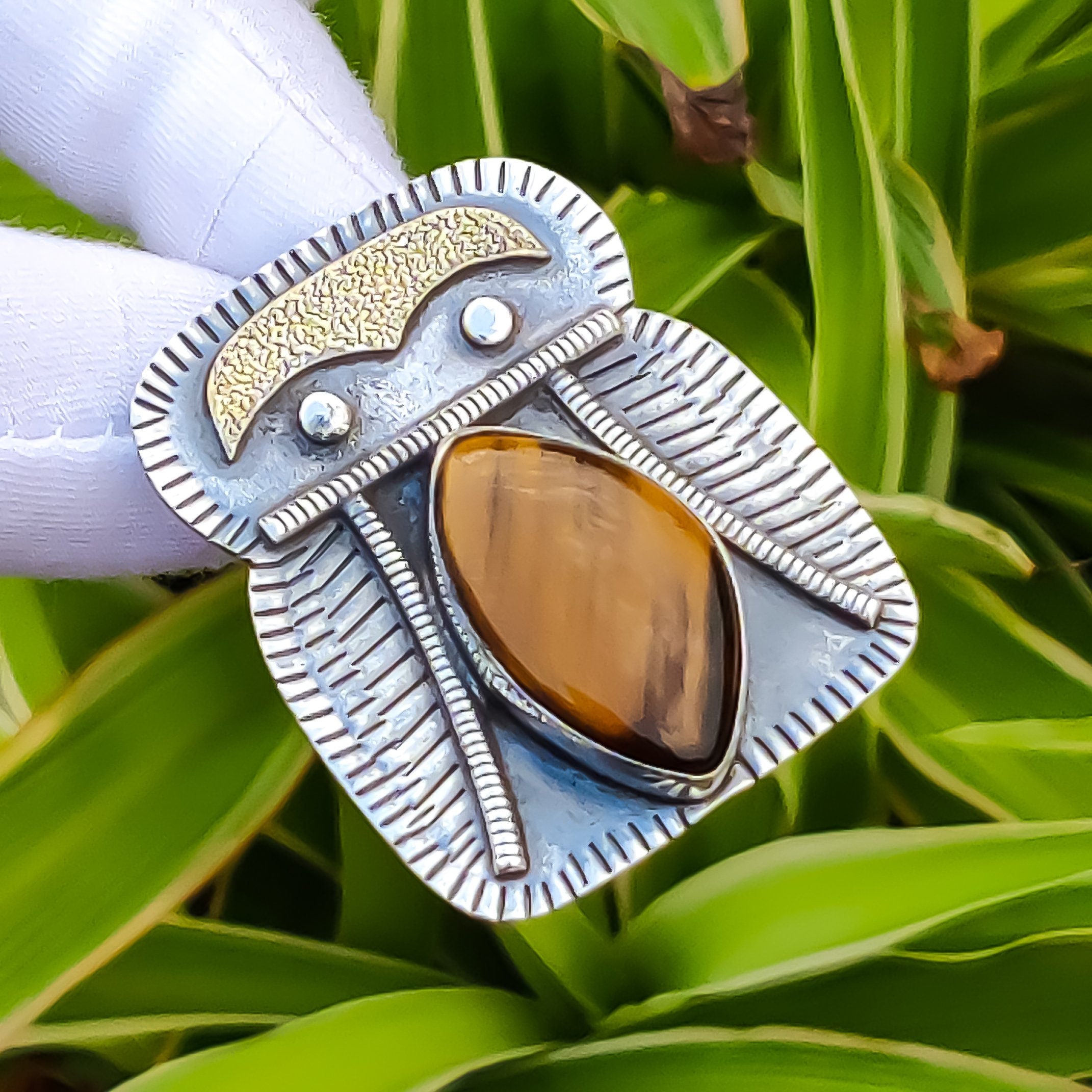 Handmade Tiger's Eye Pendant: 925 Sterling Silver, 18k Gold Plated