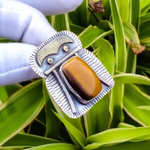 Handmade Tiger's Eye 925 Sterling Silver Pendant - Gold Plated