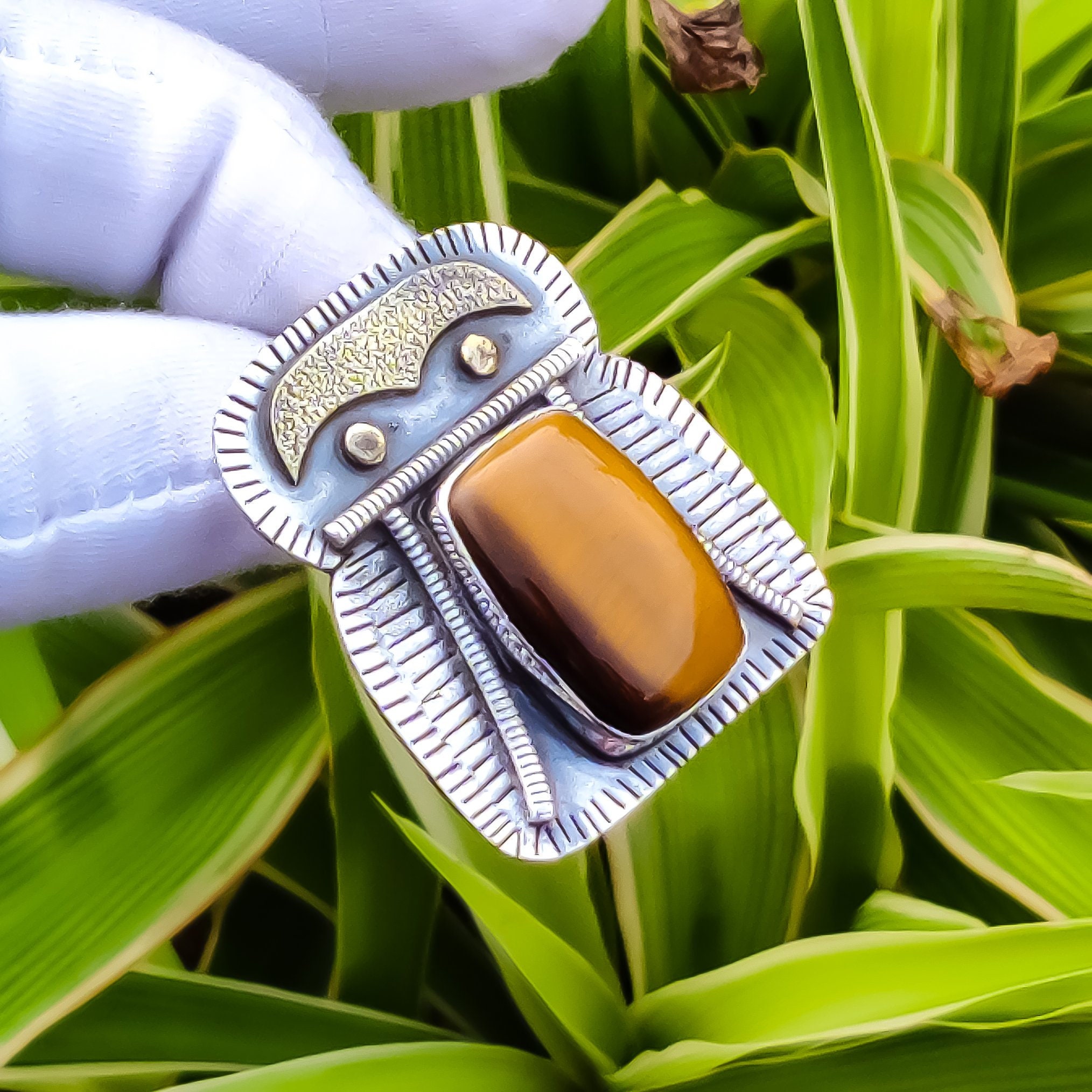 Handmade Tiger's Eye 925 Sterling Silver Pendant - Gold Plated