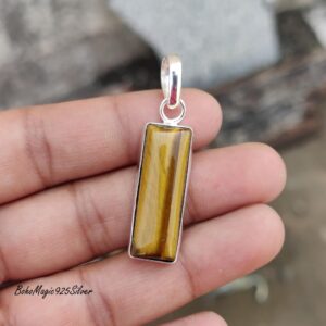 Handmade Tiger's Eye 925 Sterling Silver Pendant Necklace
