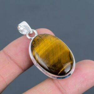 Handmade Tiger's Eye 925 Sterling Silver Pendant - 18k Gold Plated