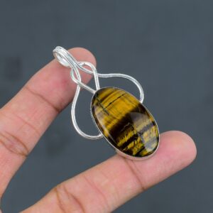 Handmade Tiger's Eye 925 Sterling Silver Pendant: Gemstone Jewelry