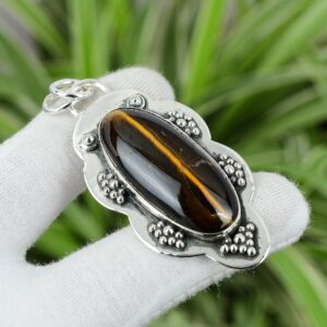 Handmade Tiger's Eye 925 Sterling Silver Pendant: Oxidized Boho Jewelry
