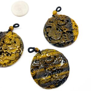 Natural Tiger's eye hand-carved pendant. Large Rustic Tiger-eye Amulet 45mm. Protection. Blessing.
