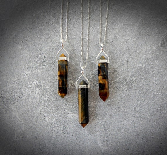 Tiger Eye Necklace • Blue Tiger Eye Point Pendant • Sterling Gemstone Point • Crystal Necklace • Layering Necklace • Gemstone Appeal • Gsa