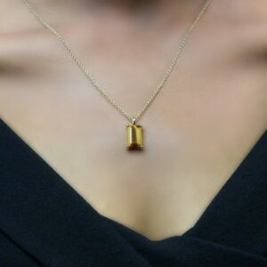 Tiger Eye Necklace · Natural Mineral Jewelry · Rectangle Gemstone Necklace  · 14k Solid Gold Pendant Necklace For Women