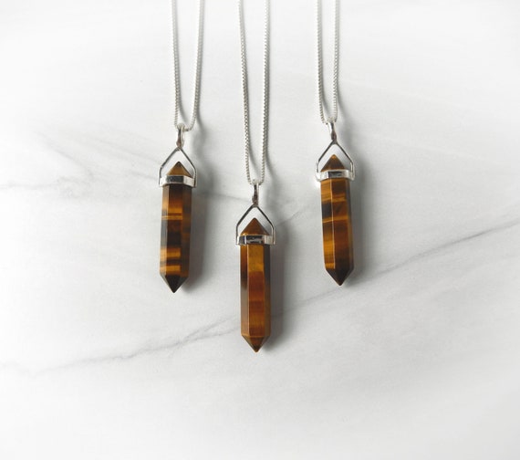 Tiger Eye Necklace, Tigers Eye Point Pendant, Sterling Gemstone Point, Healing Crystal Necklace, Layering Necklace, Gemstone Appeal, Gsa