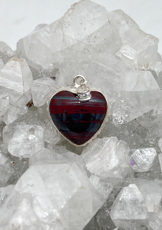 Petite Red Tigers Eye Heart Pendant