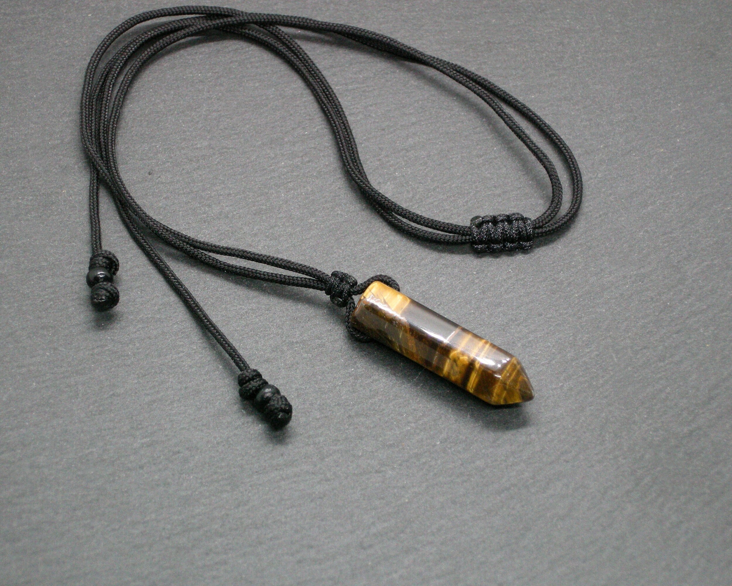 Tiger Eye Point Pendant Necklace: Adjustable Unisex Protection Amulet, 18th Anniversary Gemstone
