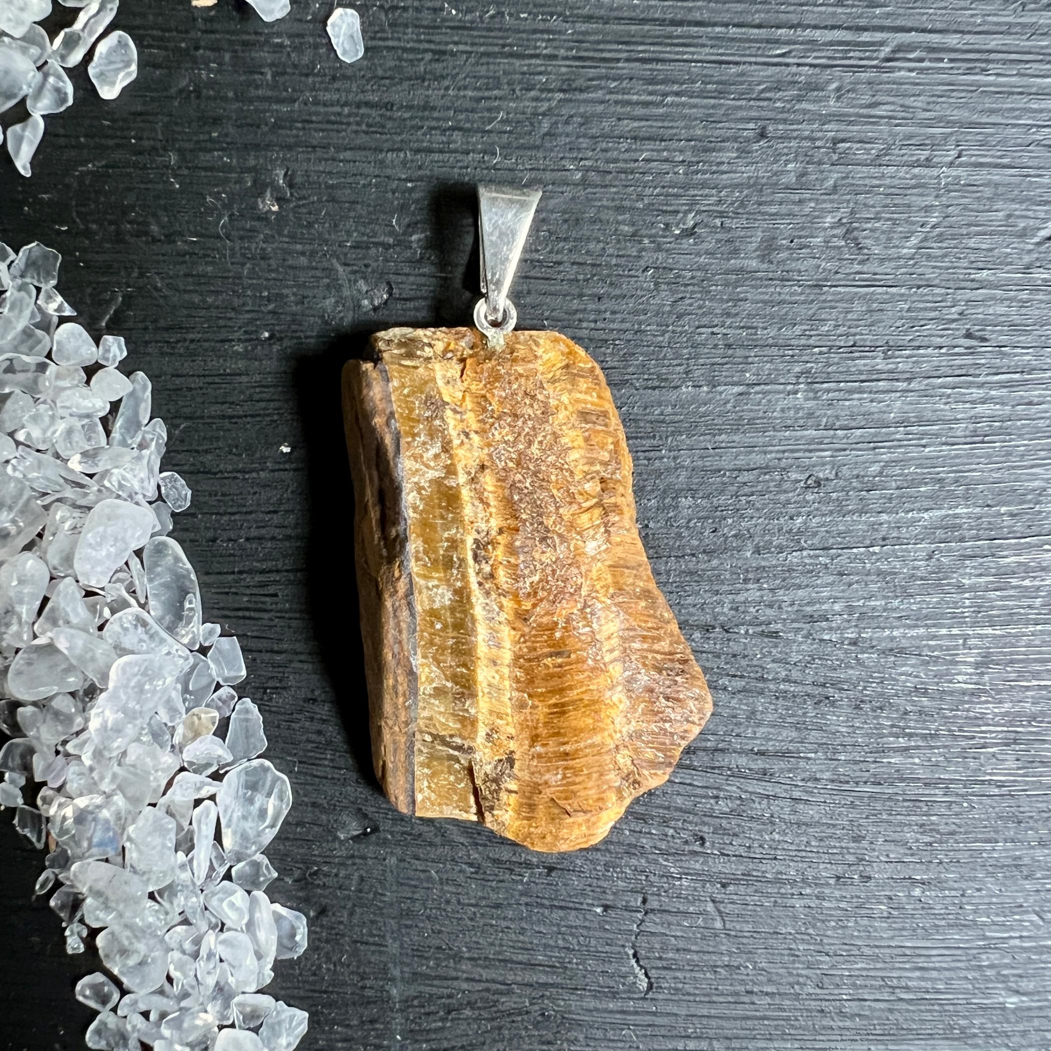 Raw Golden Tigers Eye Pendant 40mm Chunky Tiger Eye Necklace