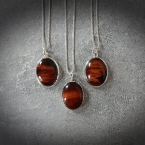 Red Tiger Eye Necklace • Sterling Silver Tigers Eye Pendant • Sacral Chakra Necklace • Natural Tiger's Eye Stone • Healing Crystal Necklace