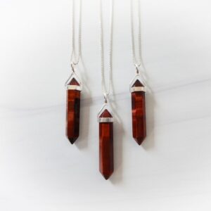 Red Tiger Eye Necklace Sterling Silver • Tigers Eye Point Pendant • Sterling Gemstone Point • Healing Crystal Necklace • Layering Necklace