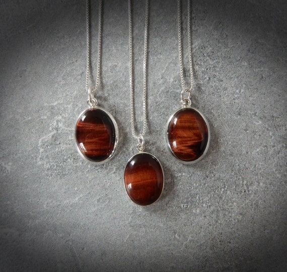 Red Tiger Eye Necklace • Sterling Silver Tigers Eye Pendant • Sacral Chakra Necklace • Natural Tiger's Eye Stone • Healing Crystal Necklace