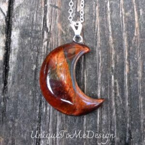Red Tiger's Eye Moon Necklace: Sterling Silver Carved Pendant