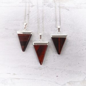 Red Tigers Eye Gemstone Necklace Sterling Silver • Red Tigers Eye Triangle Necklace • Unique Tigers Eye Pendant • Healing Crystal