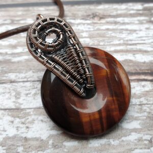 Red Tiger's Eye Copper Pendant Necklace, Wire Wrapped Gemstone