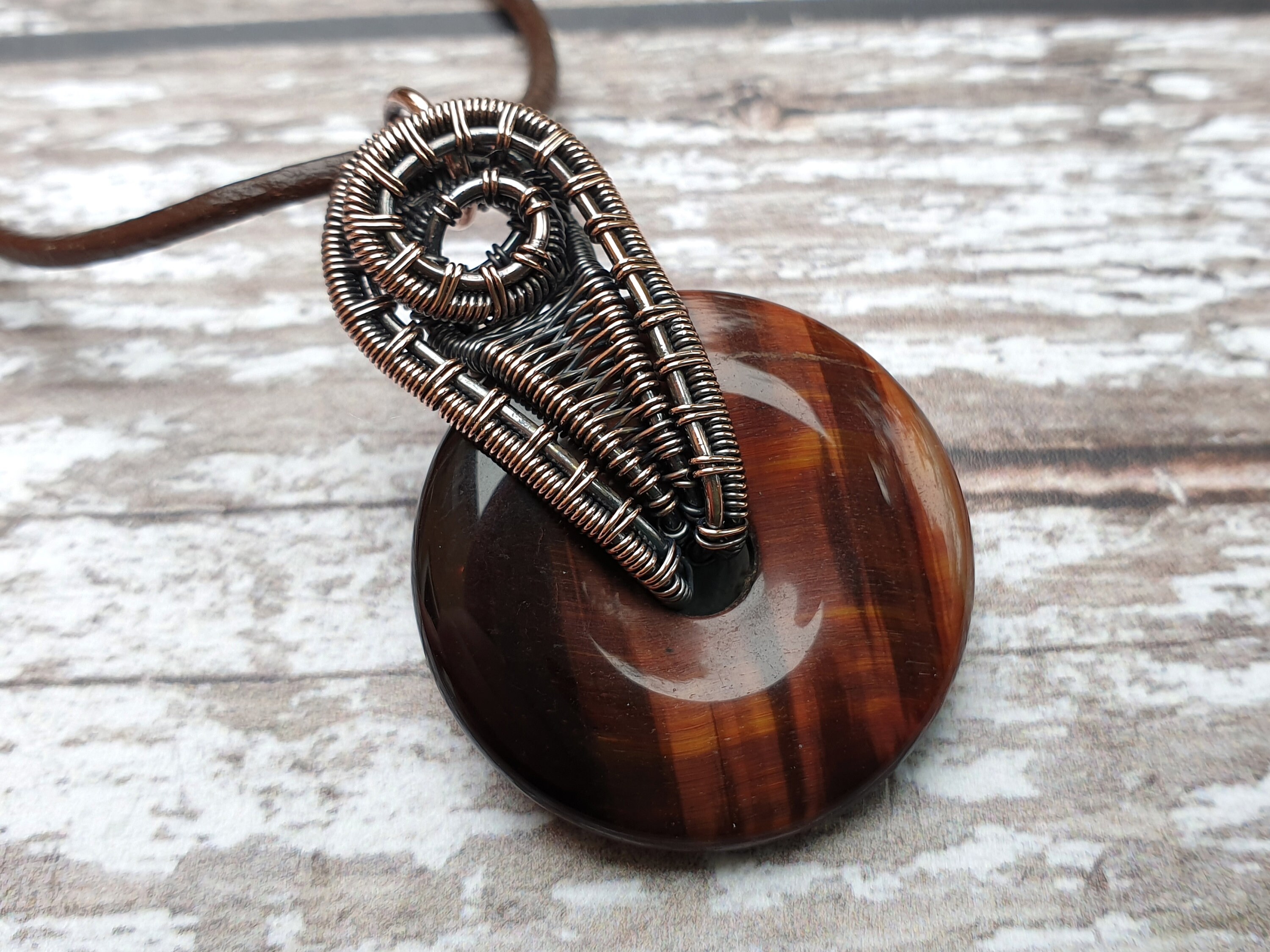 Red Tiger's Eye Copper Pendant Necklace, Wire Wrapped Gemstone