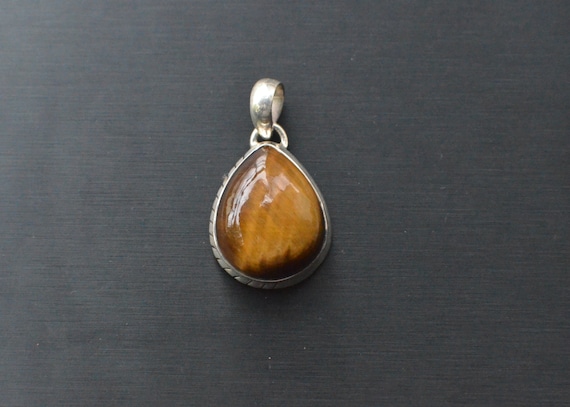 Teardrop Tiger Eye Pendant: Sterling Silver Charm, Handmade Gemstone Teardrop Tiger Eye Pendant: Sterling Silver Charm, Handmade Gemstone