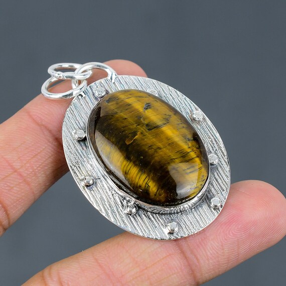 Tiger's Eye 925 Sterling Silver Pendant - Handmade Boho Jewelry