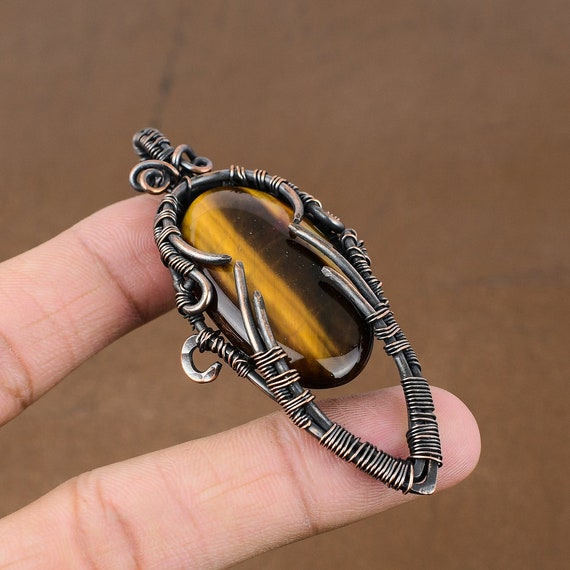 Tiger's Eye Pendant: Handmade Copper Wire Wrapped Gemstone Jewelry Tiger's Eye Pendant: Handmade Copper Wire Wrapped Gemstone Jewelry