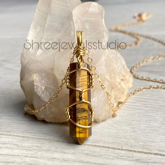 Tigers Eye Necklace Healing Crystal Necklace Crystal Point Necklace Tigers Eye Pendant Stone Jewelry Crystal Jewellery