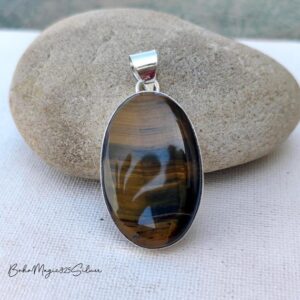 Tiger's Eye Sterling Silver Necklace: Handmade Oval Gemstone Pendant