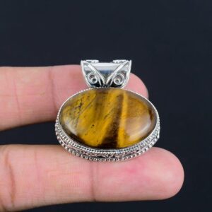 Vintage Tiger's Eye 925 Sterling Silver Pendant - Handmade Jewelry
