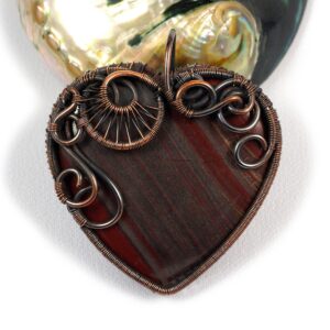 Wire Wrapped Heart Pendant: Patinated Copper, Iron Tiger's Eye