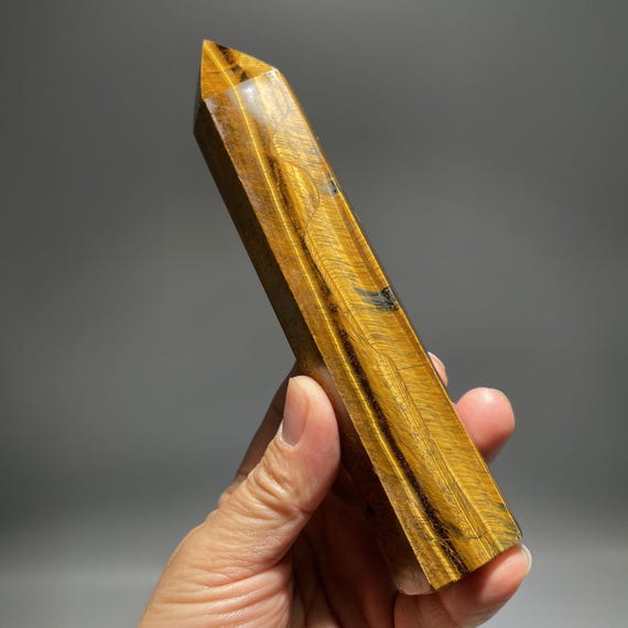 7" Tiger Eye Crystal Tower: Natural Yellow/blue Flashy Stone