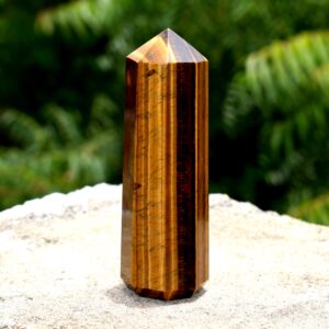 8 Faceted Tiger Eye Obelisk Tower: Faceted Chakra Healing points