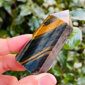 Blue Tigers Eye Crystal Point: Polished Obelisk Tower (82.1g)