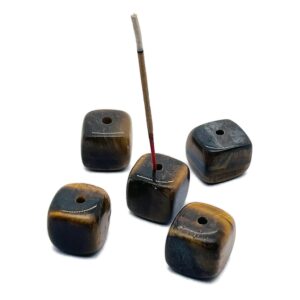 Tiger Eye Crystal Incense Holder - Crystal Stone Incense Stick Holder - Polished Cube Incense Holder - Healing Stone - IN1006