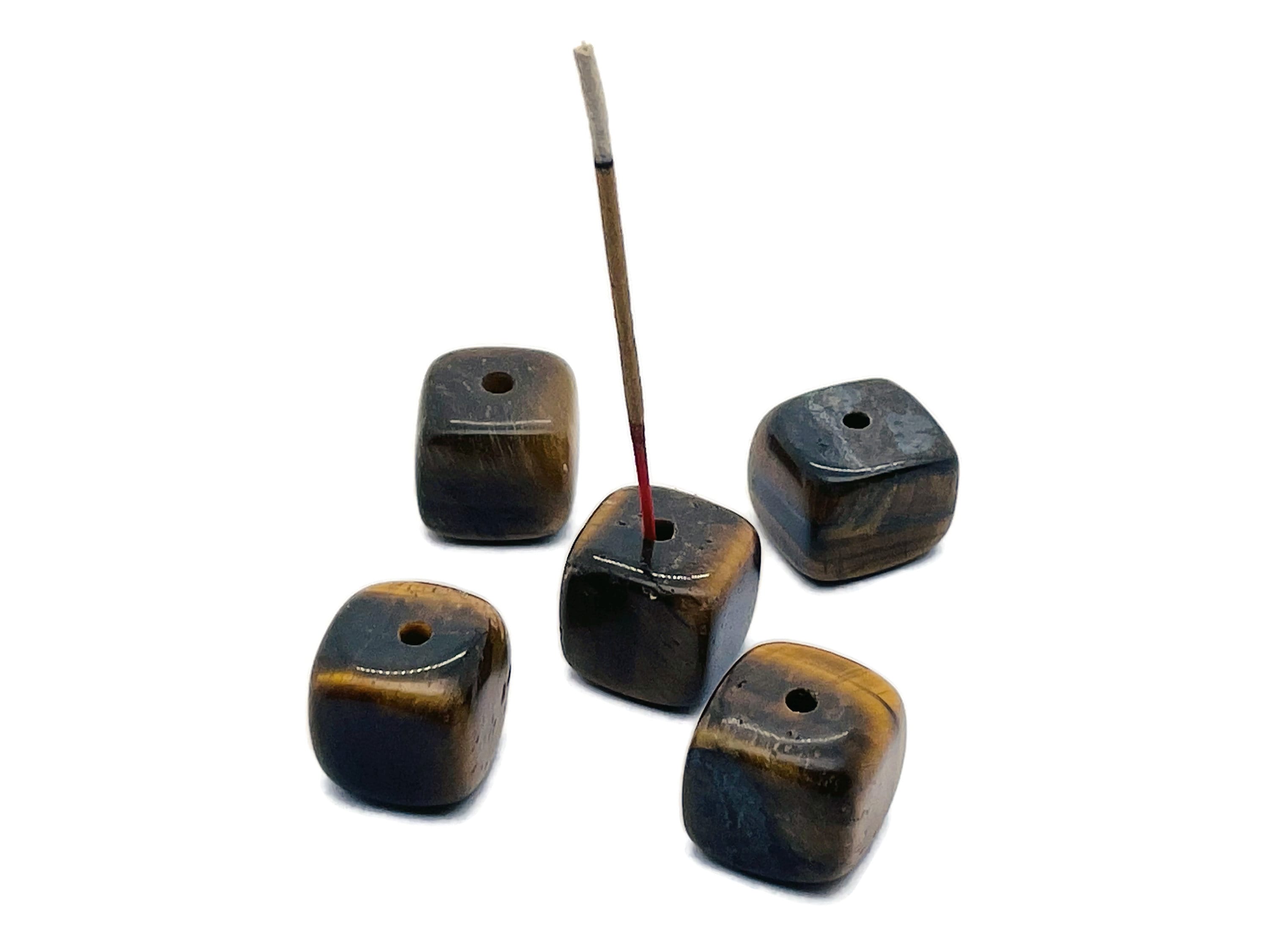 Tiger Eye Crystal Incense Holder - Crystal Stone Incense Stick Holder - Polished Cube Incense Holder - Healing Stone - In1006