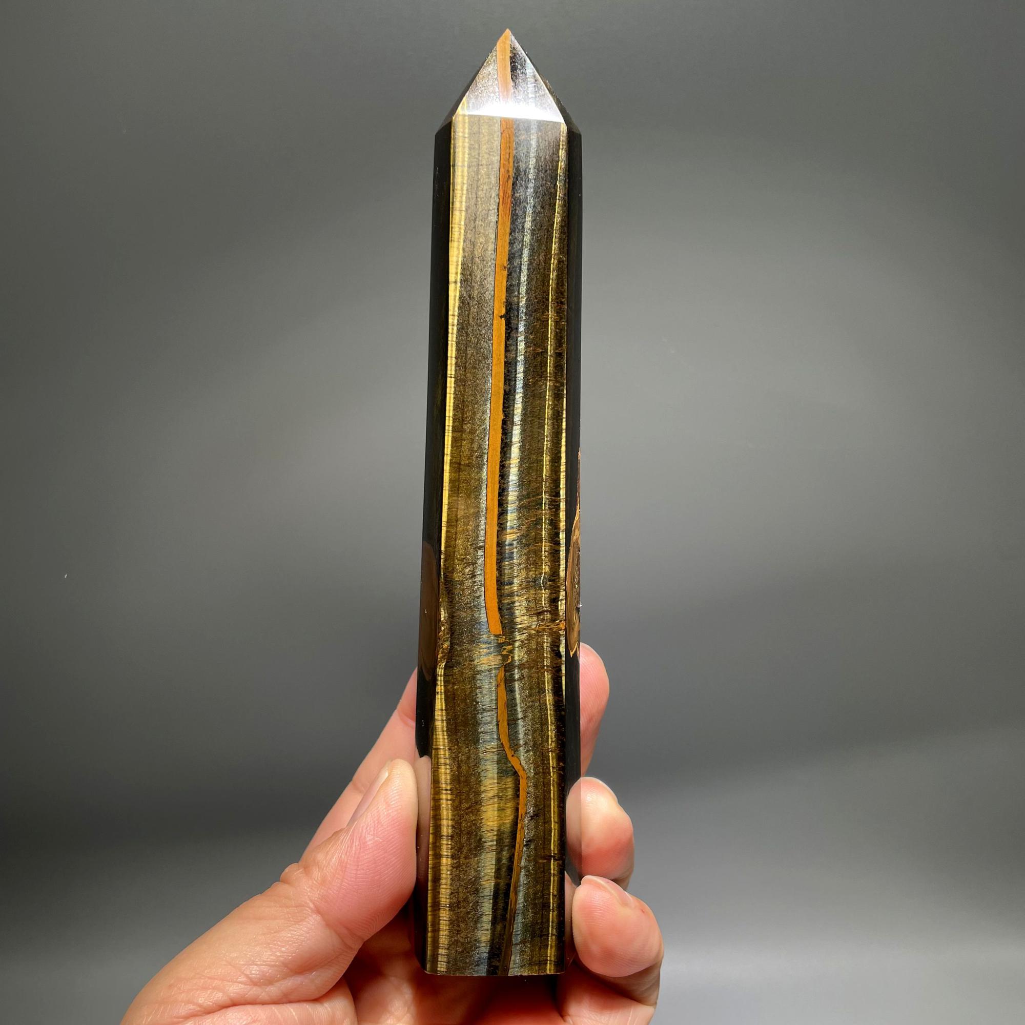 Tiger Eye Crystal Tower: Natural Yellow/blue Flashy Stone (7.28") Tiger Eye Crystal Tower: Natural Yellow/blue Flashy Stone (7.28")