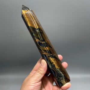 Tiger Eye Crystal Tower: Natural Yellow/blue Flashy Stone (8.66")